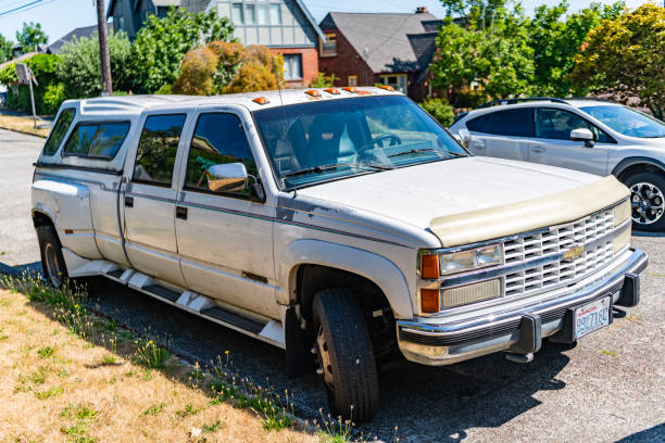Seattle, WA, USA -July 3, 2024: 1994 CHEVROLET SILVERADO C3500 DUALLY PICKUP WHITE.
