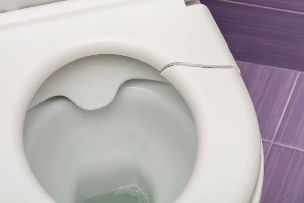 istock A broken toilet seat with visible cracks, photographed from above, close-up view 2184607641