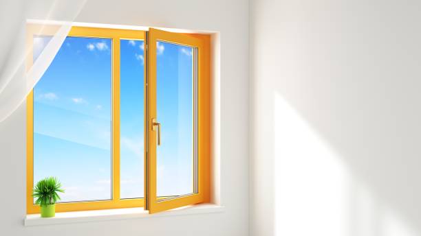 istock Orange plastic balcony door with a window 3 2184617351
