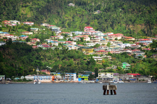 Saint George Parish, Commonwealth of Dominica: the hillside community of Castle Comfort / Wallhouse and the waterfront area of Newtown / Citronnier. Southwest coast of Dominica.