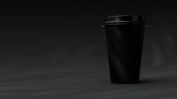 istock Minimalist Blank Paper Coffee Cup on a black background. Takeaway paper coffee cup 3d render illustration 2184627230