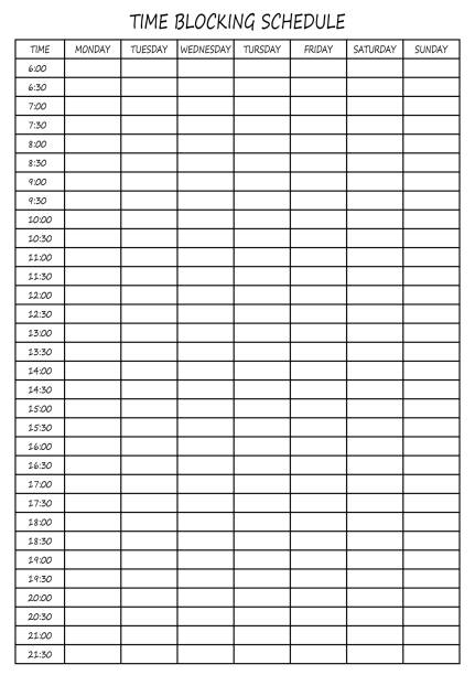 istock 24 Hourly Weekly Schedule - Monday Start. Mockup for daily scheduling and time management. 30-minute increment hourly planner templates. Time Planner 2184630205