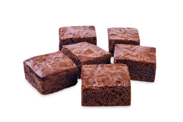 istock Dark chocolate brownie cakes on a white isolated background 2184631005