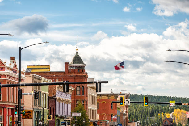 Leadville, USA - September 29, 2022: Colorado mining town main street cityscape with colorful buildings in historic district
