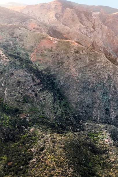 istock Rocks and mountains with terraces and valleys at sunset, view from above. 2184635050