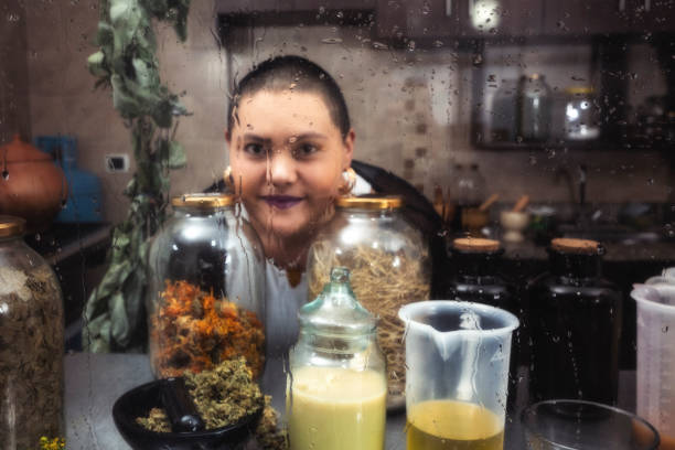 apothecary in preparation of natural remedies with medicinal plants