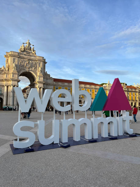 Lisbon, Portugal - 10 November 2024: Logo of the biggest tech conference Web Summit 2024 on the central square in Lisbon