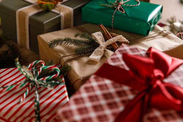 istock Abundance of beautiful, rustic Christmas gift boxes 2184645523