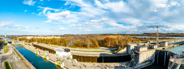 Welland Canals Parkway and Welland Canal Lock view, St. Catharines, Canada.