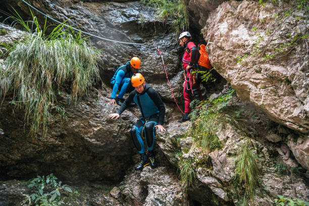 istock Diverse Friends and Caucasian Guide Canyoning Adventure 2184648202