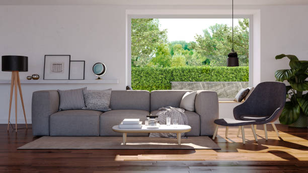 istock Large luxury modern bright interiors Living room mockup illustration 3D rendering image 2184648864
