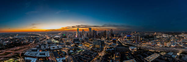 Aerial Drone clip over downtown Dallas, Texas during night