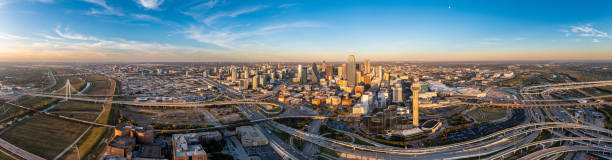 Aerial Drone Image over downtown Dallas, Texas Margaret McDermott Bridge