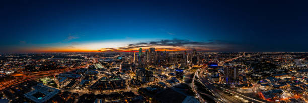 istock Panoramic Aerial Drone photo over downtown Dallas, Texas at Night 2184651516