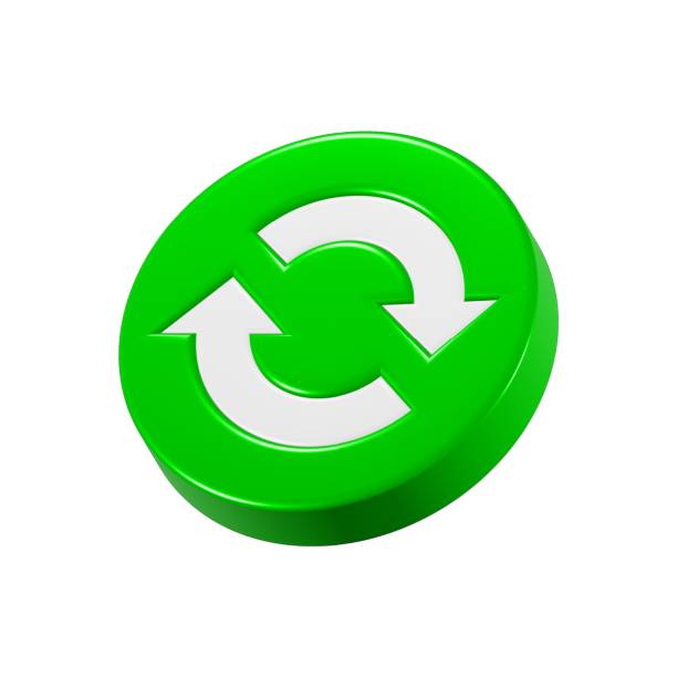 Two rotating arrows in a circle green color 3d update system icon
