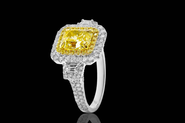 istock Stunning White and Yellow Gold Ring with Yellow Sapphires and Diamonds, Elegant Statement Jewelry for Sophisticated Style 2184656300