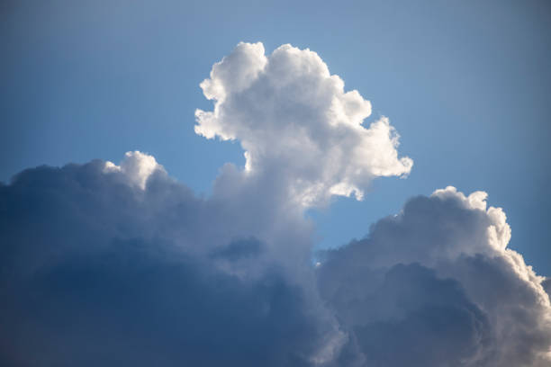 white cumulonimbus cloud on a blue background with copy space