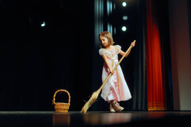 Princess Girl Sweeps the Stage using Theatrical Props