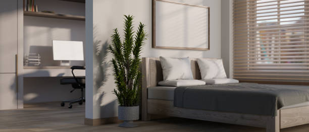 istock The interior design of a modern apartment bedroom features a comfortable bed by the window. 2184670161