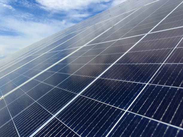 istock Solar power plant. Solar cell panels with a sky background. Solar battery farm. An alternative source of electricity 2184676846