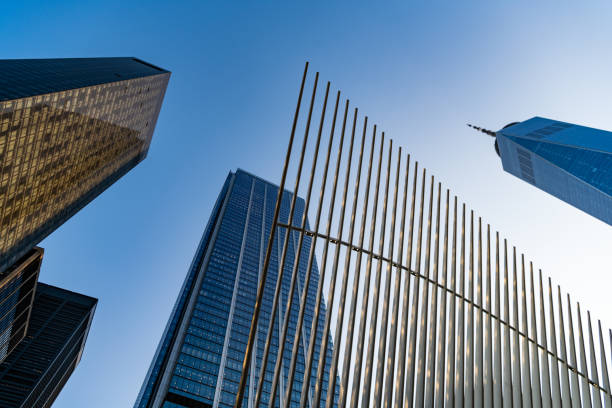 New York City, USA - May 12, 2023: Manhattan World Trade Center buildings around.