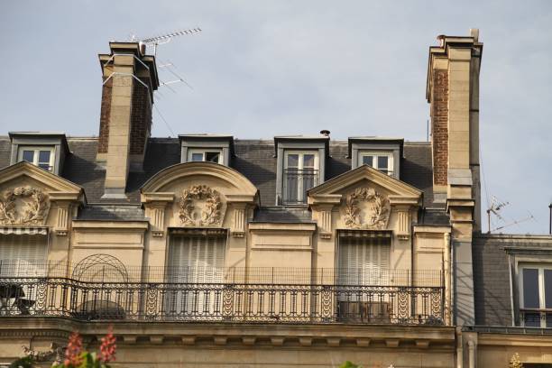 istock Elegant Parisian rooftop with ornate architectural details. 2184687130