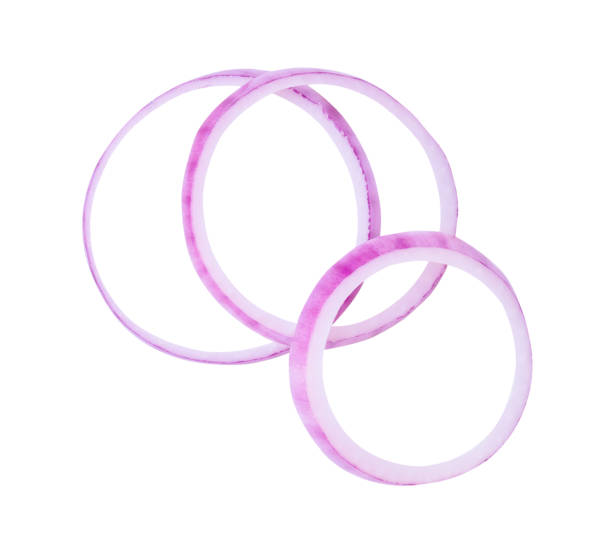 istock Top view of red onion slices or onion rings in stack isolated on white background with clipping path 2184691132