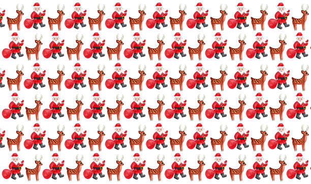 istock Pattern of stylized illustrations of Santa Claus and reindeer. White background. Watercolor. 2184691143