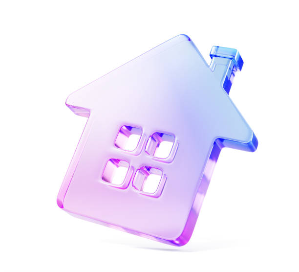 istock 3d glass holographic home render web icon. Rainbow crystal house building with pink blue gradient texture. Real estate sale, rent and mortgage, isolated design interface, ui element 2184691795