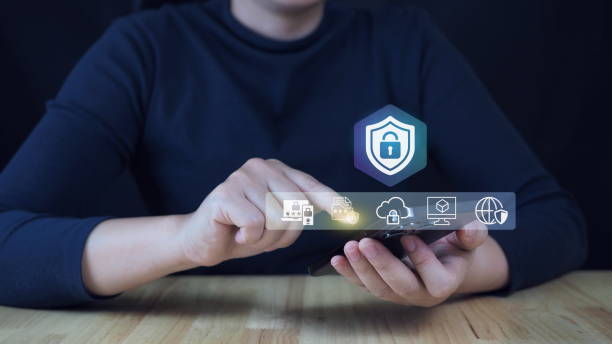 istock Cybersecurity and privacy concepts to protect data. Businessman use smartphone with cyber security technology for protecting personal data and secure internet access. 2184694575