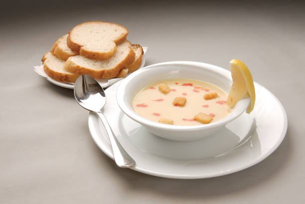 Turkish lentil soup with croutons and lemon