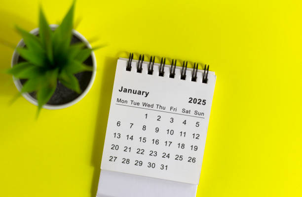 istock Hello January 2025. A desktop calendar for planning with copy space. 2184718191