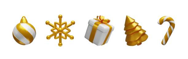 illustrations, cliparts, dessins animés et icônes de ensemble d’or de noël - image stéréoscopique