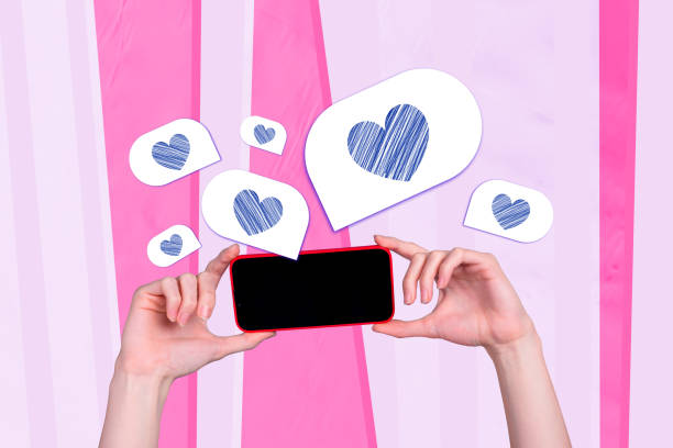 istock Template collage image of human hands demonstrate horizontal phone display empty space your dialogue dating app isolated on pink background 2184725498