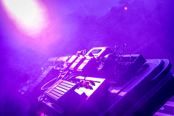 Guitar effects on stage at a live concert