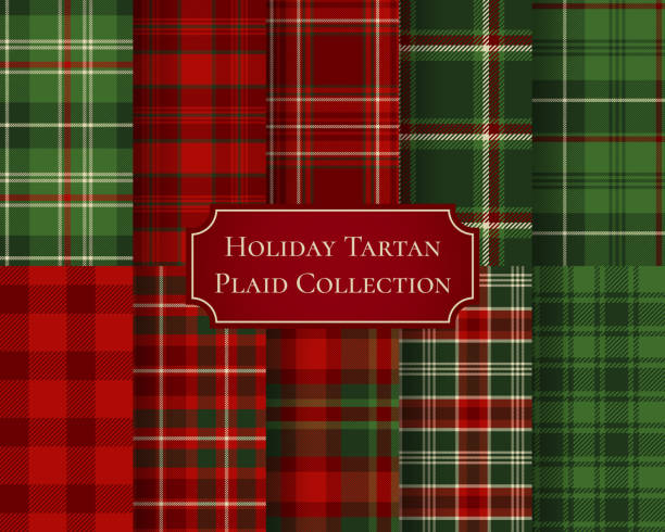 Holiday christmas tartan plaid collection with classic red and green checkered patterns. Checkered new year backdrops set. Buffalo red and green plaids backgrounds. Traditional scottish fabric print.
