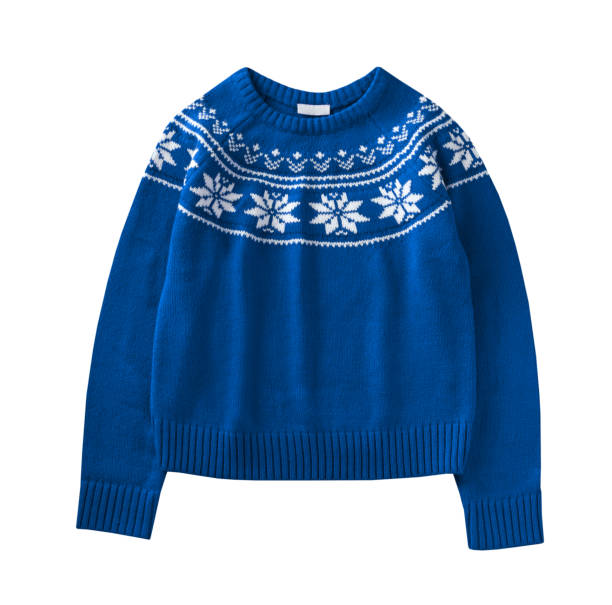 istock Blue knitted winter sweater ornated isolated on white. Christmas winter design pullover. 2184754768