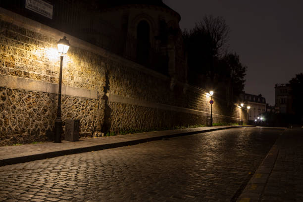 Street next to the Basilica of Sacre Coeur at the top of Montmartre hill