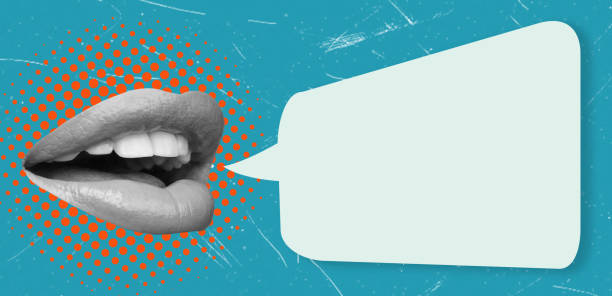 istock Contemporary art art collage with talking mouth and message bubble. 2184762767