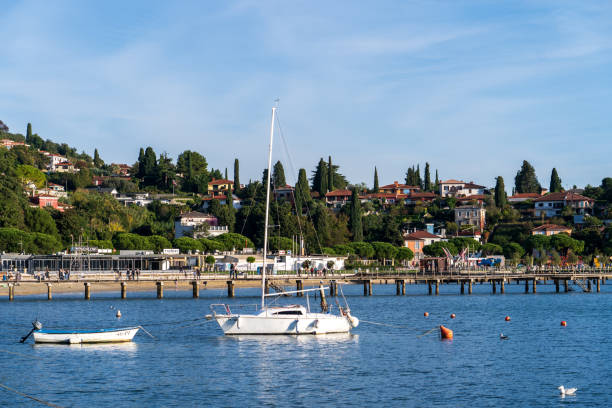 Portoroz, Slovenia - November 3, 2024: View of the marina for yachts. City embankment with yachts.