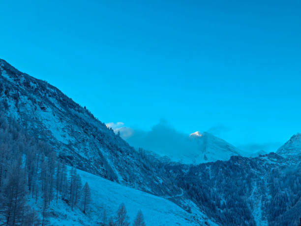 winter landscape with snow covered trees in the mountains. Tranquille winter scenery