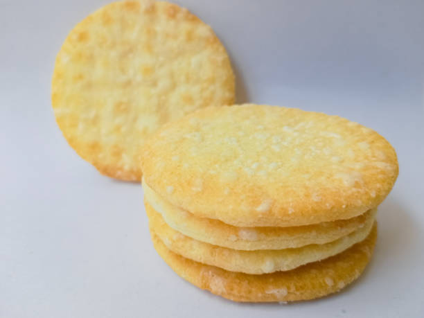 istock Stack of Japanese rice crackers, Sembei isolated on white Background 2184766860
