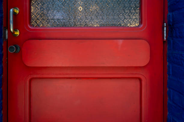 Red retro glazed wooden door