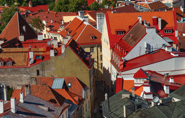istock Houses with red and orange roofs in old Tallinn. 2184771331