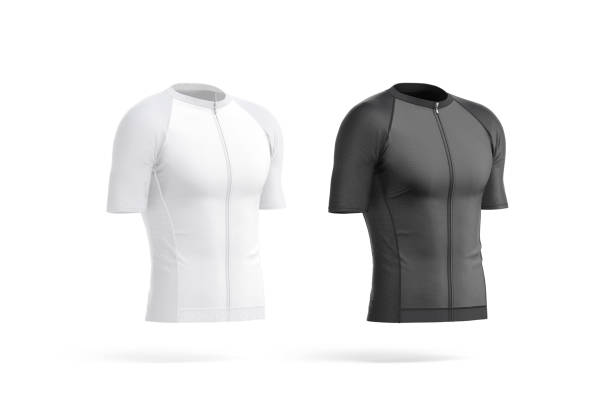 istock Blank black and white cycling zip jersey mockup, side view 2184771925