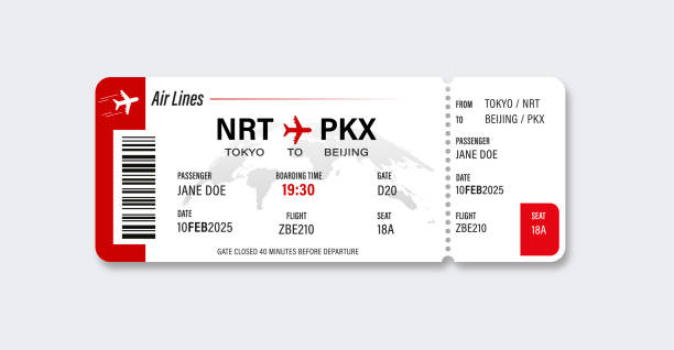 Airplane ticket, boarding pass ticket template Airplane ticket, boarding pass ticket template luggage tag stock illustrations