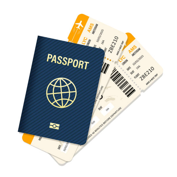 illustrations, cliparts, dessins animés et icônes de détails du passeport et du billet d’avion - passeport