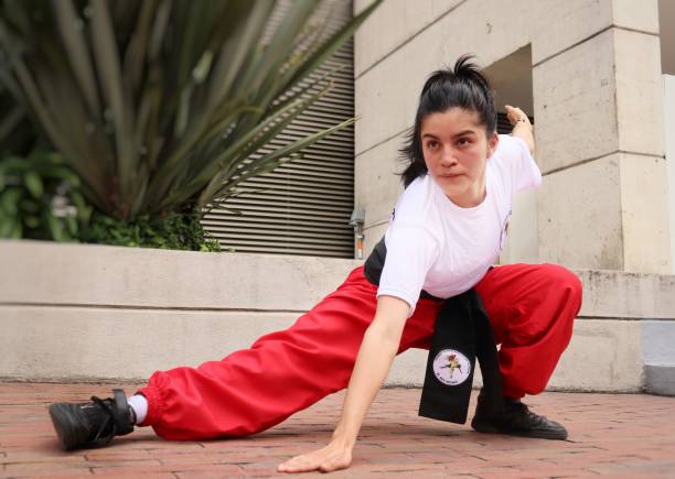 Artist in a power Kung fu stance.