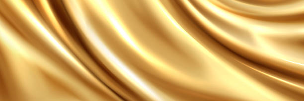 Golden silk fabric background Golden silk fabric background. Vector realistic illustration of yellow shiny satin cloth with folds, abstract luxury background for product presentation, silky curtain texture, drapery decoration gold sheet background stock illustrations