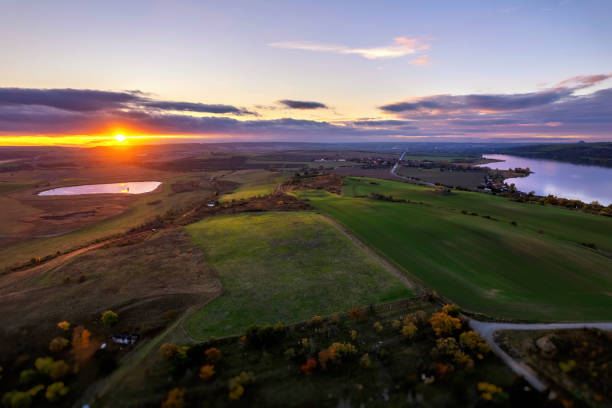 istock Rural area with several lakes at sunset 2184778722